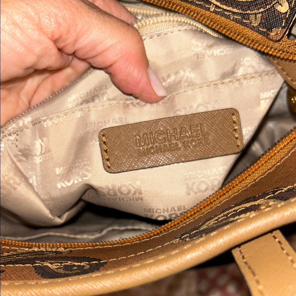 Michael Kors Brown Paisley Tote with Scarf Accent - Picture 12 of 16